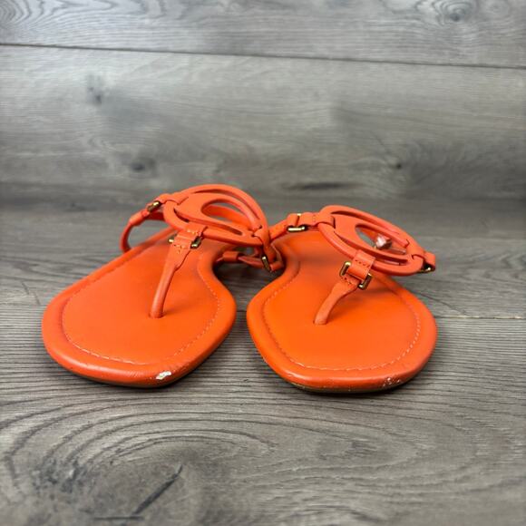 Coach Jeri Thong Sandals Women's Size 8 Orange Leather Logo Flats G4910 - Picture 3 of 16